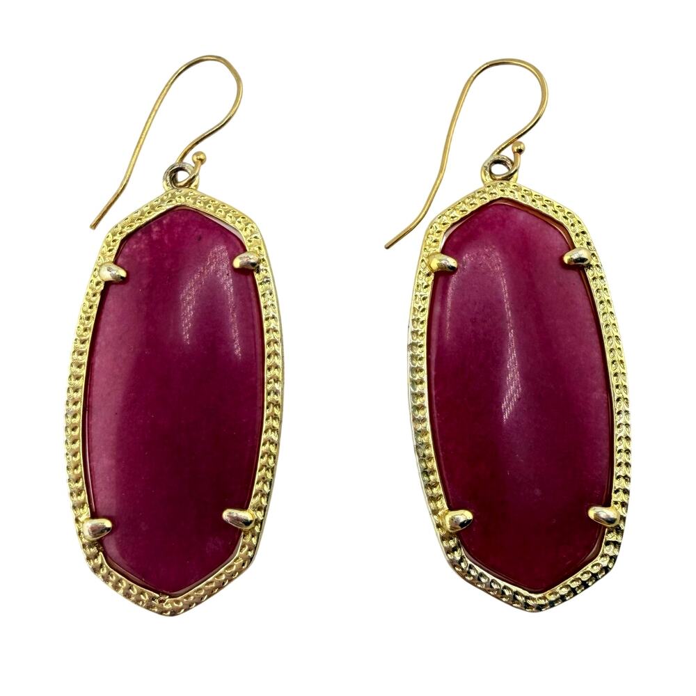 Kendra Scott Danielle Raspberry Pink Gemstone Gold Tone Dangle 2" Earrings